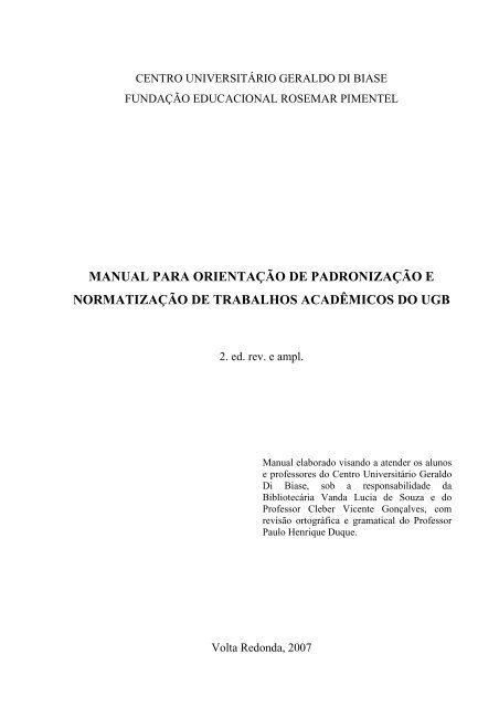 Manual de Trabalhos Acadêmicos - UGB