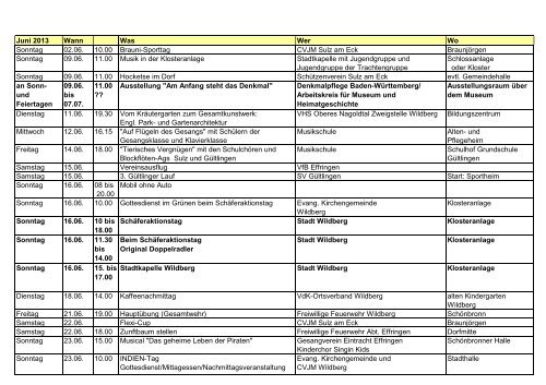 Juni 2013 Wann Was Wer Wo Sonntag 02.06. 10.00 ... - Wildberg