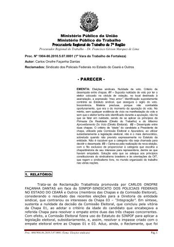 Eleições sindicais - PRT 13 - Ministério Público do Trabalho