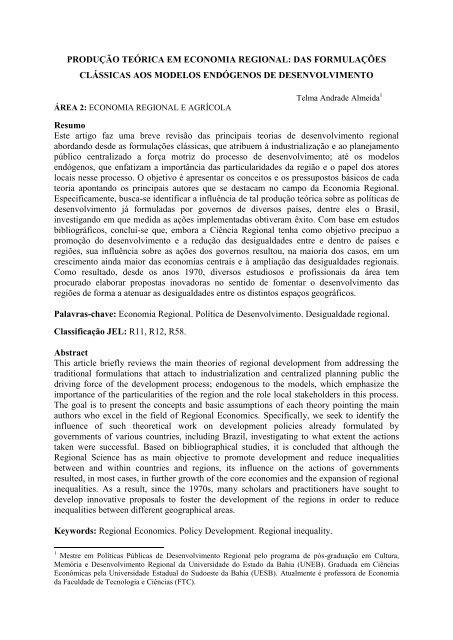 produção teórica em economia regional - das formulações ... - LinkPE