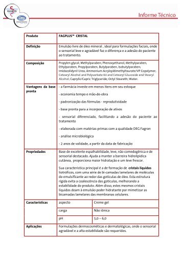 Produto FAGPLUS™ CRISTAL Definição Emulsão livre de ... - Fagron