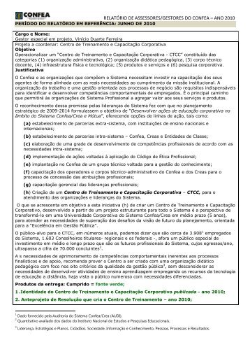 RELATÓRIO DE CONSULTORES/ASSESSORES - Confea