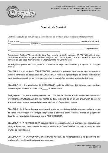 Contrato de Convênio - Colégio Técnico Opção