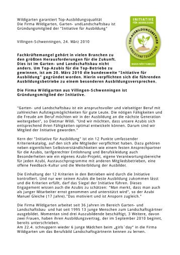 Wildigarten Garantiert Top Ausbildungsqualitat Die Bei