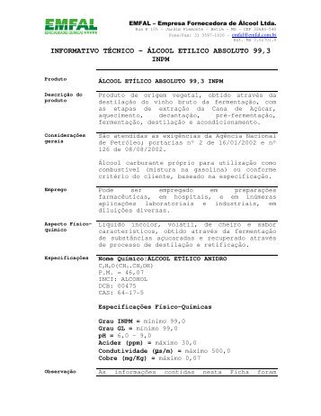 informativo técnico – álcool etilico absoluto 99,3 inpm - EMFAL