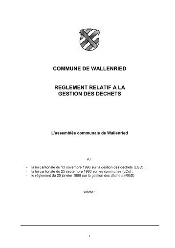 COMMUNE DE WALLENRIED REGLEMENT RELATIF A LA ...