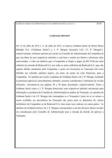 Fairness Opinion - Banco Itaú