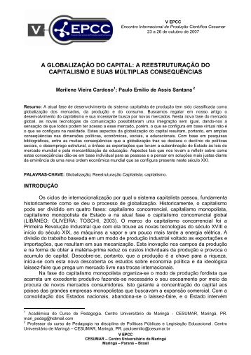A GLOBALIZAÇÃO DO CAPITAL: A REESTRUTURAÇÃO ... - Cesumar