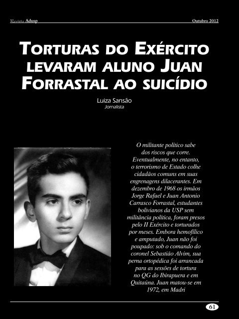 torturas do exército levaram aluno juan forrastal ao suicídio - Adusp