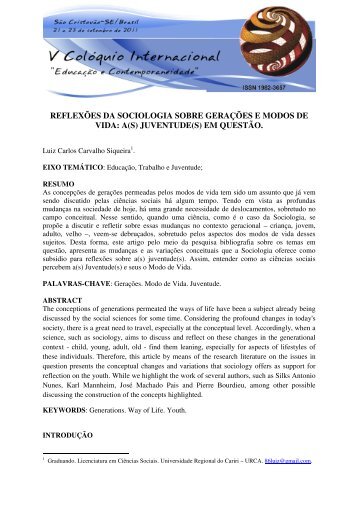 reflexões da sociologia sobre gerações e modos de vida: a(s)