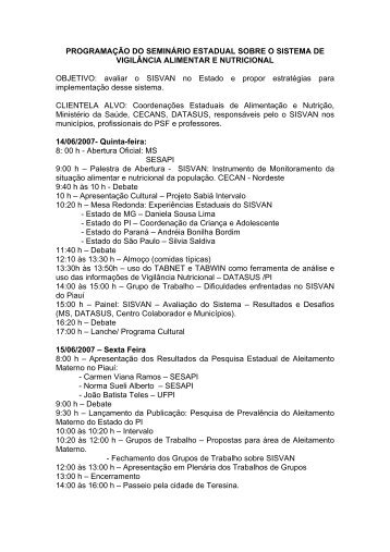Seminário Estadual do SISVAN no Piauí Nos dias 14 e 15 de junho ...