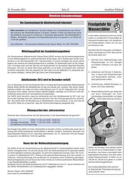 Amtsblatt Dezember 2011, Erscheinungstag - Stadt Wilsdruff