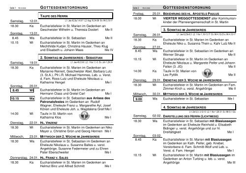 GOTTESDIENSTORDNUNG Samstag, 12.01. 18.30 Ka ...