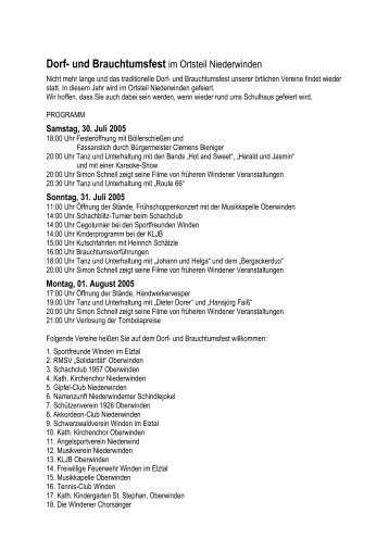 Flyer des Dorffestes mit Programm, den ... - Winden im Elztal