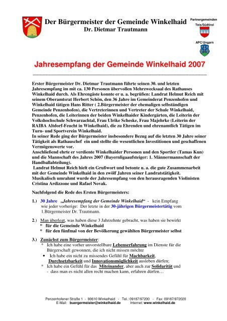 Jahresempfang der Gemeinde Winkelhaid 2007