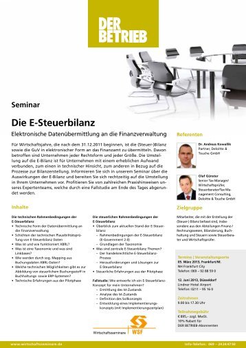 Die E-Steuerbilanz - WSF Wirtschaftsseminare