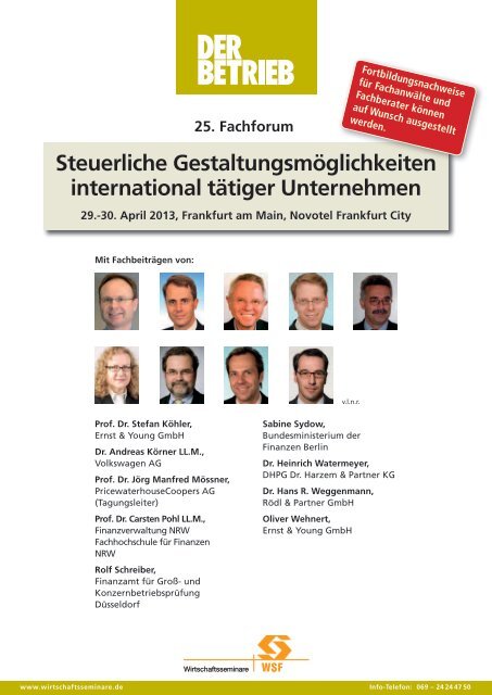 Steuerliche Gestaltungsmöglichkeiten international tätiger - WSF ...