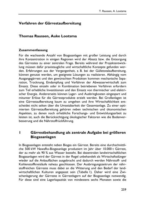 Verfahren der Gärrestaufbereitung Thomas Raussen, Auke Lootsma ...