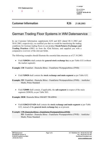 German Trading Floor Systems in WM Datenservice