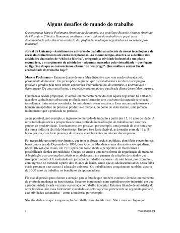 Alguns desafios do mundo do trabalho - Saúde e Trabalho Online