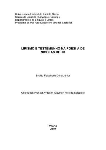 lirismo e testemunho na poesi a de nicolas behr - UFES ...