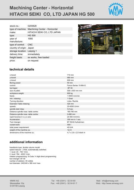 Hitachi Seiki Co Ltd Japan Hg 500 Maschinensucher De Hitachi Seiki Co Ltd Japan Hg 500 Maschinensucher De