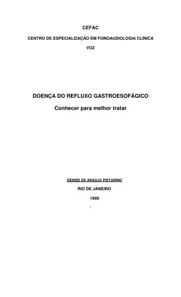 DOENÇA DO REFLUXO GASTROESOFÁGICO Conhecer ... - CEFAC