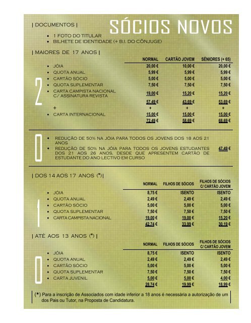 taxas penedo da rainha - Clube de Campismo do Porto