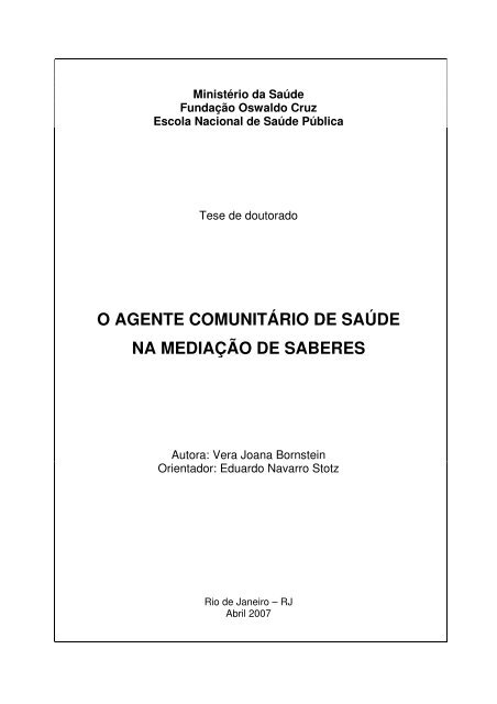 PDF) FORMAÇÃO DO AGENTE COMUNITÁRIO DE SAÚDE: VIVÊNCIA