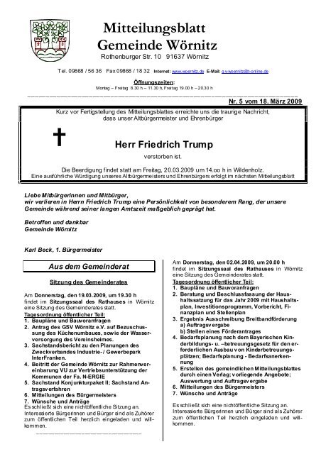 Mitteilungsblatt Nr 05 18 03 2009 - WÃ¶rnitz