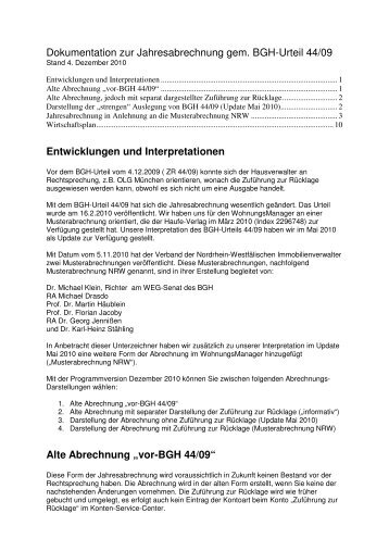 Dokumentation zur Jahresabrechnung gem. BGH-Urteil 44/09 ...