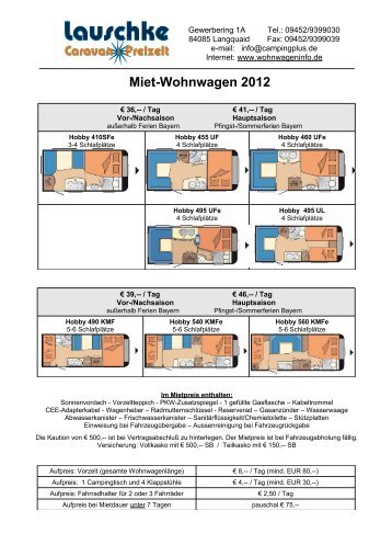 Preisliste 2012