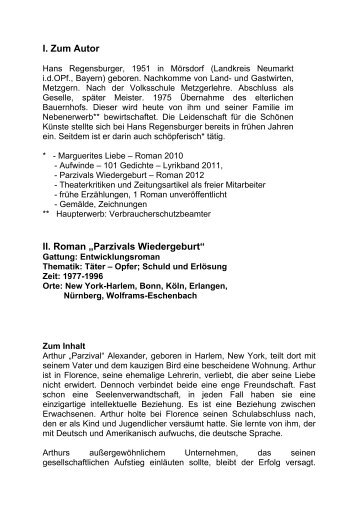 I. Zum Autor II. Roman „Parzivals Wiedergeburt“ - Stadt Wolframs ...