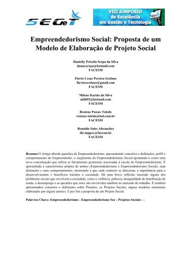 Empreendedorismo Social: Proposta de um Modelo de ... - aedb