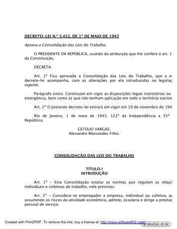 Aprova a Consolidação das Leis do Trabalho. - prolex