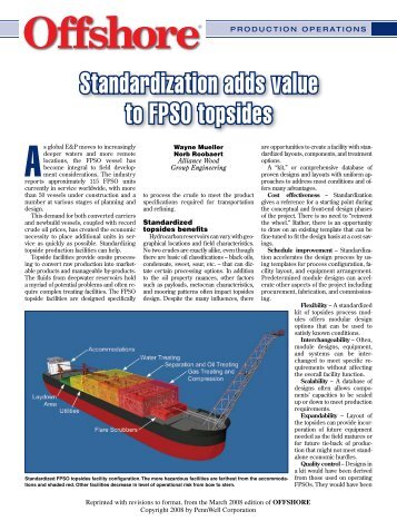 Standardization adds value to FPSO topsides - Alliance Wood ...