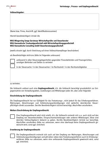 Steuerberatervollmacht - WSG Bremen