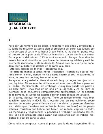 desgracia j. m. coetzee - Taller Literario