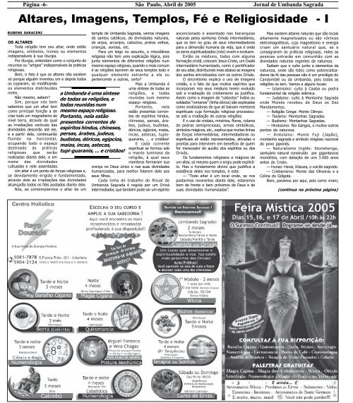 Ano 6 Ed 060 Abr 2005 - Colégio de Umbanda Sagrada Pena Branca