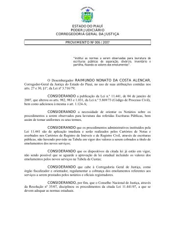 Provimento nº 006/2007 - Tribunal de Justiça do Piauí