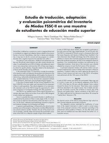 Estudio de traducción, adaptación y evaluación ... - edigraphic.com