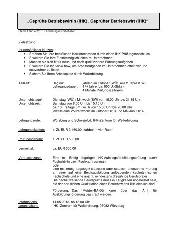 Infoblatt Geprüfte/r Betriebswirt/in Informationen zum Lehrgang