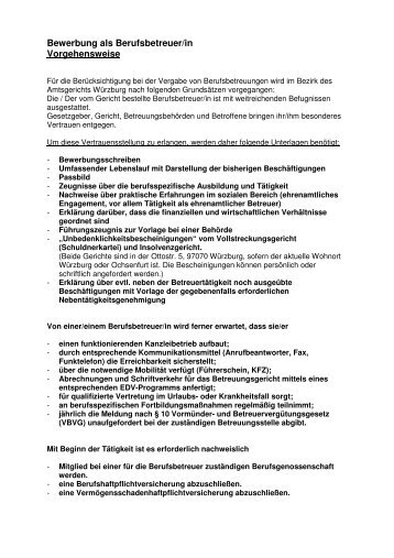 Bewerbung als Berufsbetreuer 09.03.2011 - Stadt Würzburg