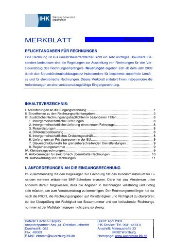 Neue Pflichtangaben Für Rechnungen Ihk Neubrandenburg