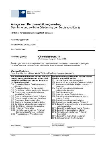 Chemielaborant Sachliche und zeitliche Gliederung der ...