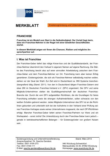 Merkblatt FranchiseHier finden Sie Hinweise für Franchise