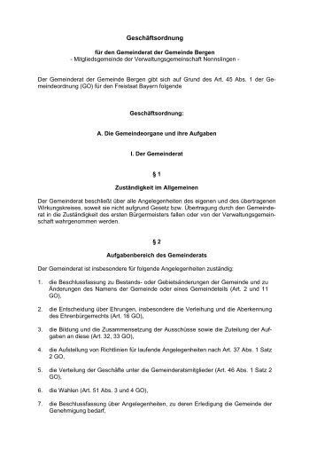 Geschäftsordnung der Gemeinde Bergen - WUG-Net