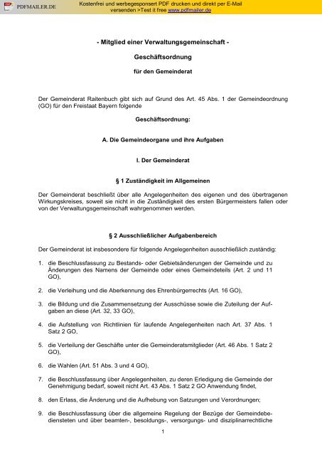 Geschäftsordnung der Gemeinde Raitenbuch - WUG-Net