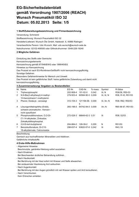 Wunsch Pneumatiköl ISO 32 Datum: 05.02.2013 Seite - Wunsch Öle ...