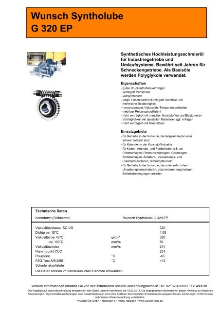 Wunsch Syntholube G 320 EP - Wunsch Öle GmbH